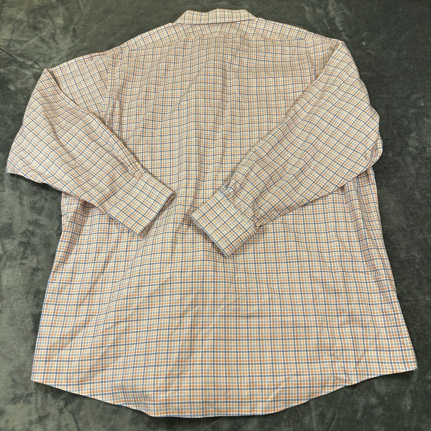 Brooks Brothers Shirt Mens 18 4/5 Orange Blue Check Button Up Long Sleeve Work