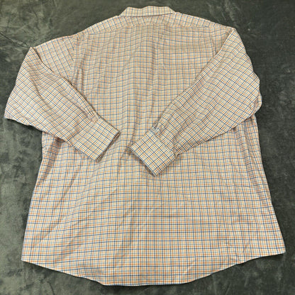 Brooks Brothers Shirt Mens 18 4/5 Orange Blue Check Button Up Long Sleeve Work