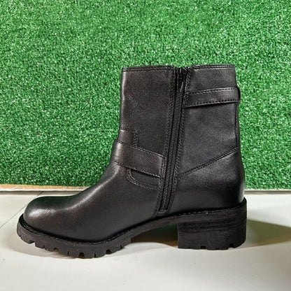 Lucky Brand Taini Boots Buckle Side Zip Ankle Booties Black Leather Womens 10 M