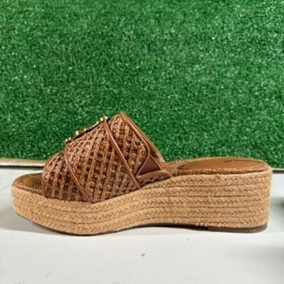 Sam Edelman Celia Woven Espadrille Platform Slides Brown Strap Womens 9.5 M