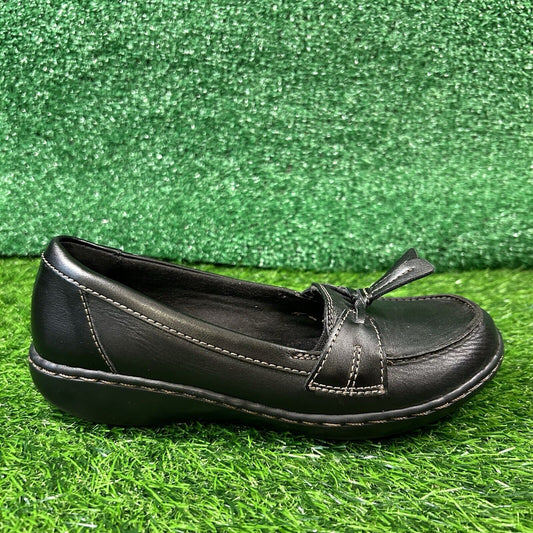 Clarks Ashland Bubble Loafers Womens 5.5 M Black Leather Shoes Comfort Tasseled