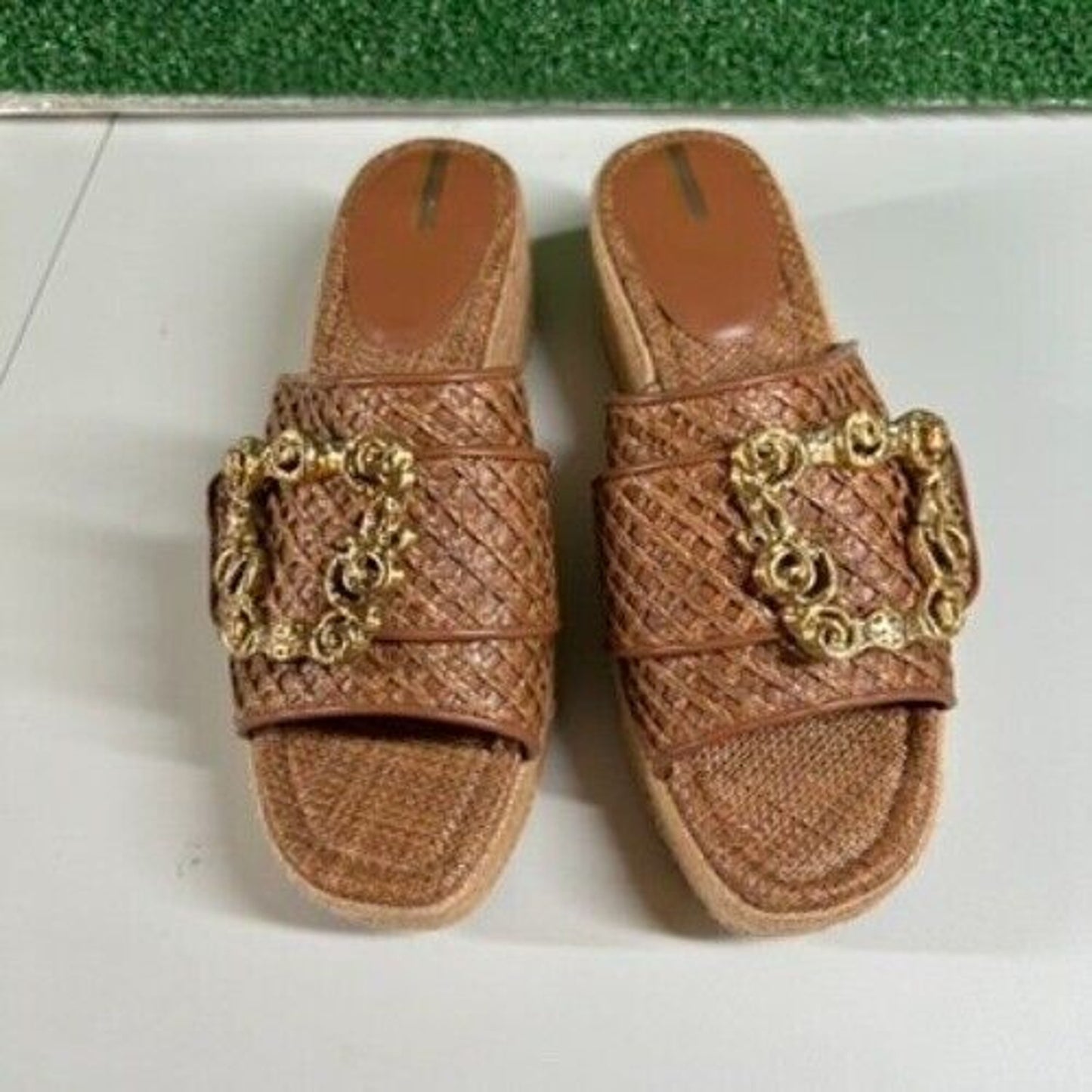 Sam Edelman Celia Woven Espadrille Platform Slides Brown Strap Womens 9.5 M