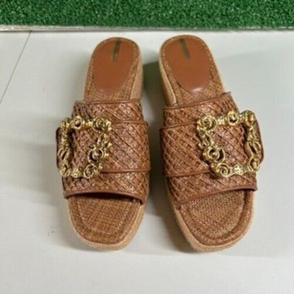 Sam Edelman Celia Woven Espadrille Platform Slides Brown Strap Womens 9.5 M