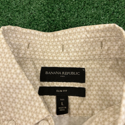 Banana Republic Shirt Mens Large Tall Beige Geometric Button Up Short Sleeve