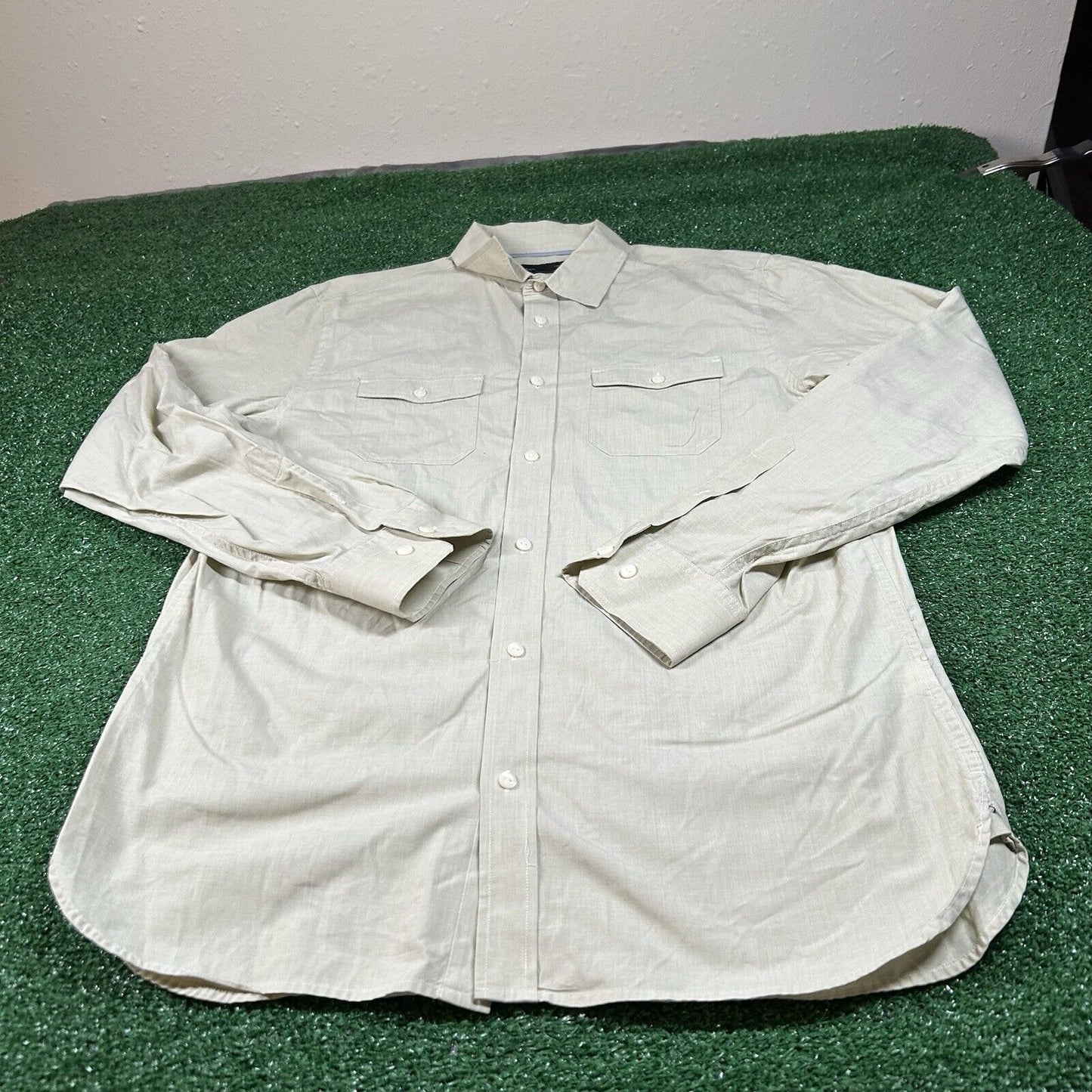 Banana Republic Shirt Mens Large Light Brown/White Button Up Long Sleeve Casual