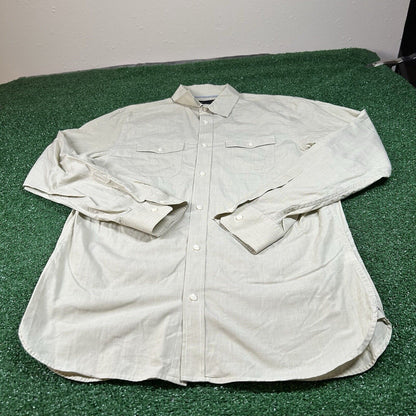 Banana Republic Shirt Mens Large Light Brown/White Button Up Long Sleeve Casual