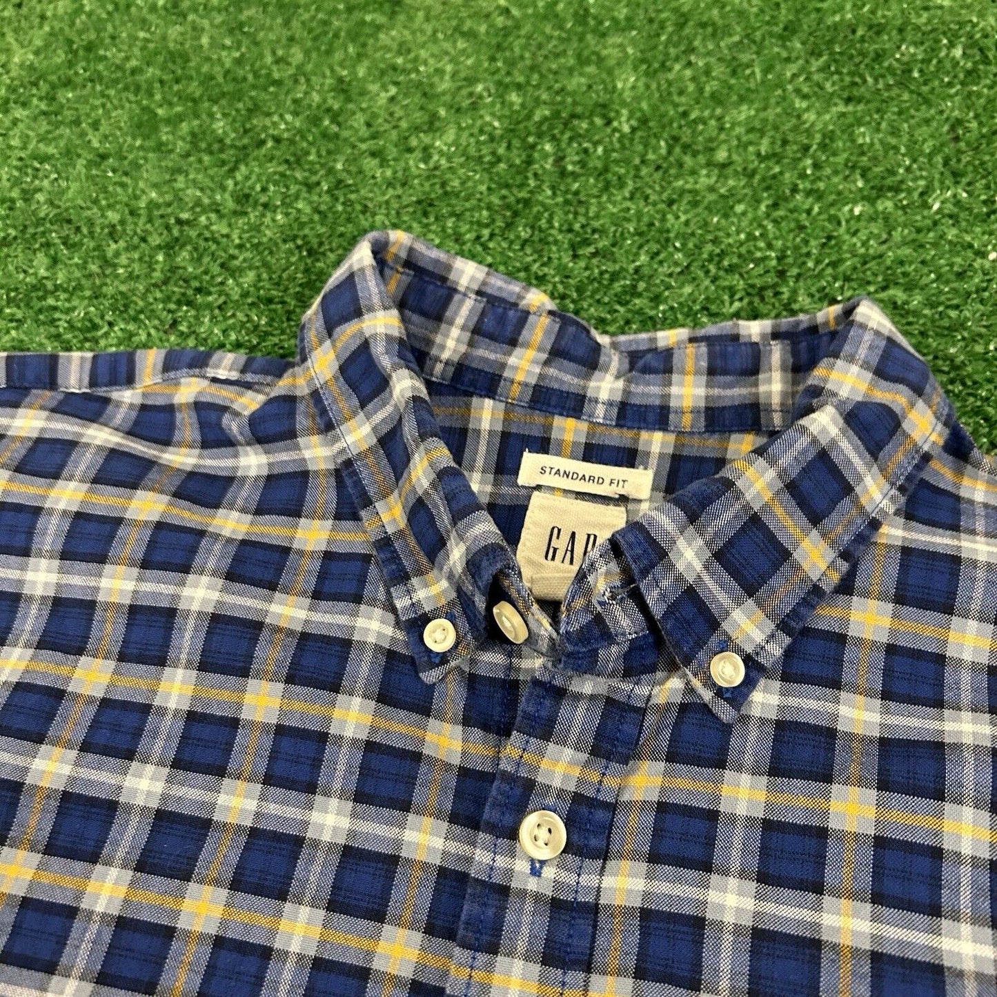 Gap Shirt Mens Extra Large Blue Yellow Plaid Button Up Long Sleeve Work Colorful