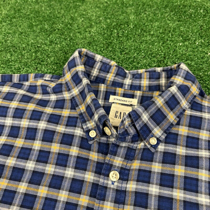 Gap Shirt Mens Extra Large Blue Yellow Plaid Button Up Long Sleeve Work Colorful