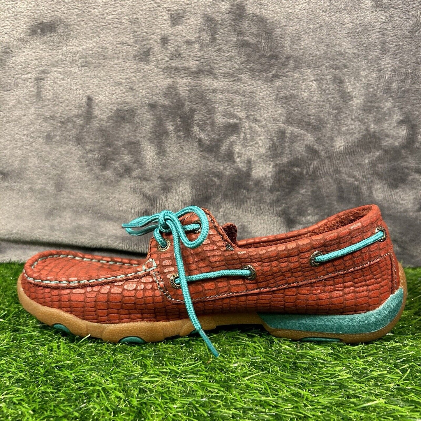 Twisted X Loafers Womens 7.5 M Red Blue Leather Boat Shoes crocodile Print Lace