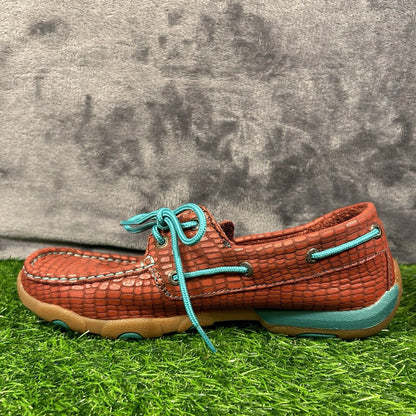 Twisted X Loafers Womens 7.5 M Red Blue Leather Boat Shoes crocodile Print Lace