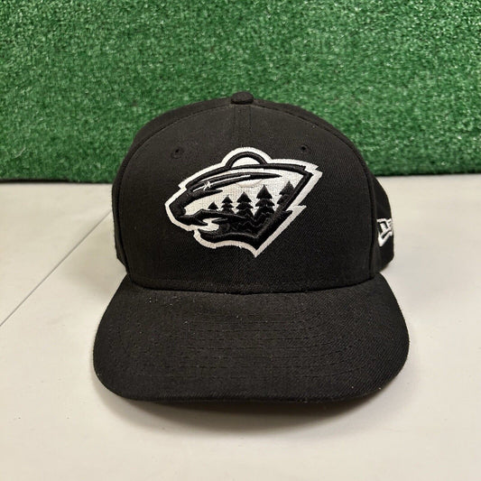 Minnesota Wild Hat Cap Mens 7 1/4 Black White New Era NHL Hockey Fitted Logo
