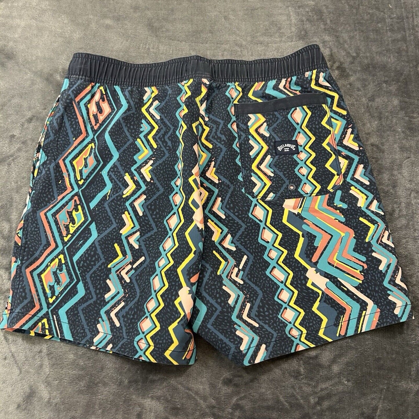 Billabong Board Shorts Mens Large 34" Blue Striped Aztec Hybrid Drawstring NEW