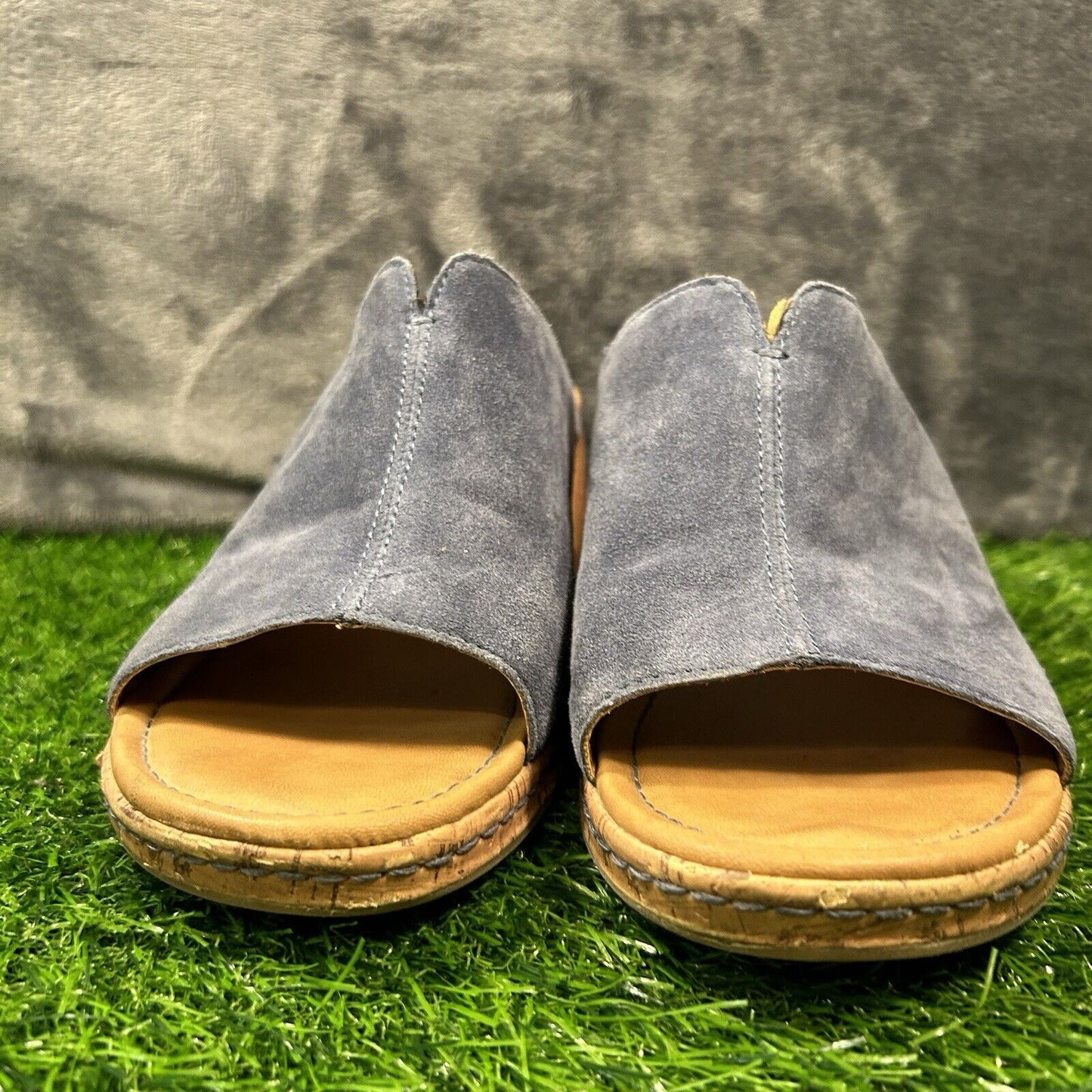 Born BOC Wedge Sandals Womens 10 M Blue Leather Suede Slip On Casual Cork Summer