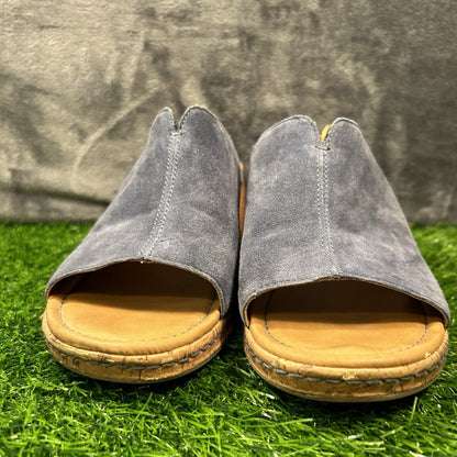 Born BOC Wedge Sandals Womens 10 M Blue Leather Suede Slip On Casual Cork Summer