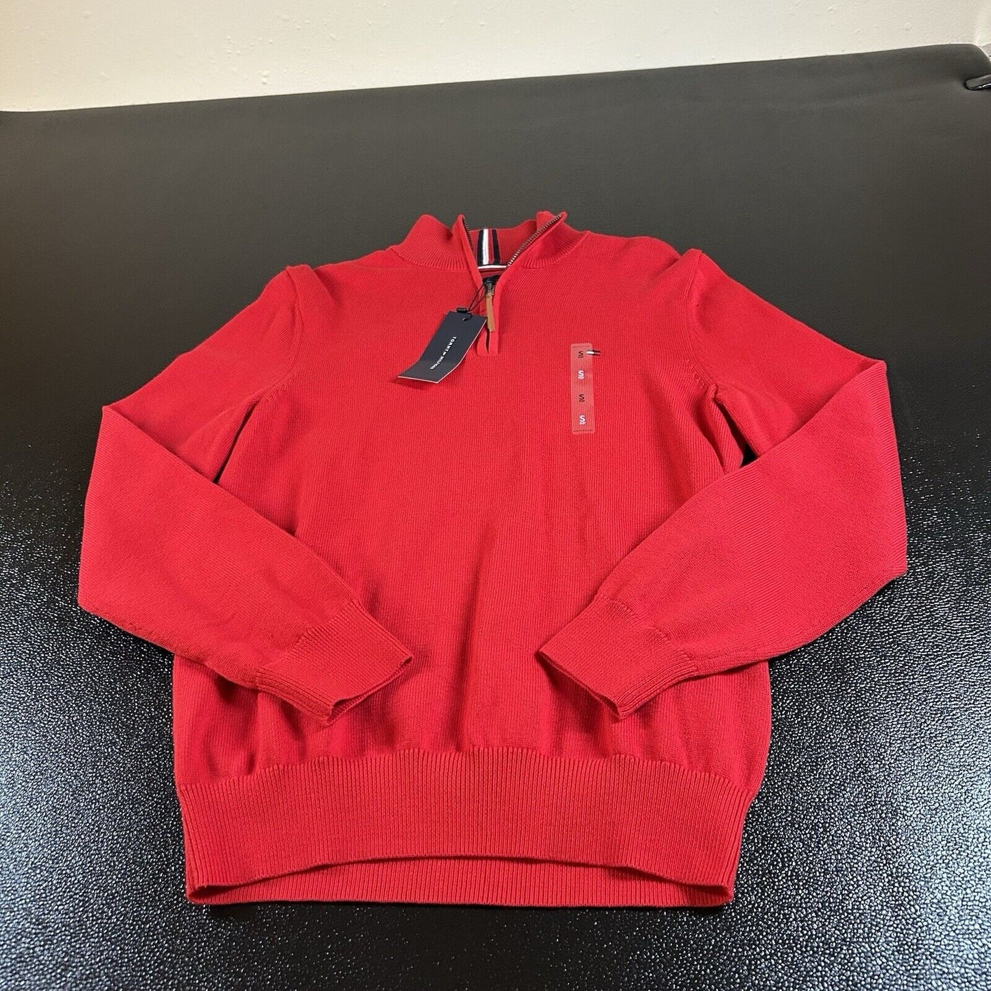 Tommy Hilfiger Sweater Mens Small Red Knit 1/4 Zip Sweatshirt Pullover NEW $79