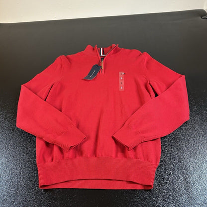 Tommy Hilfiger Sweater Mens Small Red Knit 1/4 Zip Sweatshirt Pullover NEW $79