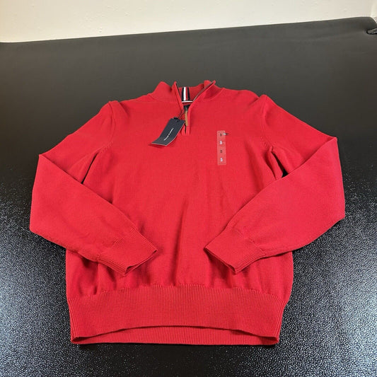 Tommy Hilfiger Sweater Mens Small Red Knit 1/4 Zip Sweatshirt Pullover NEW $79