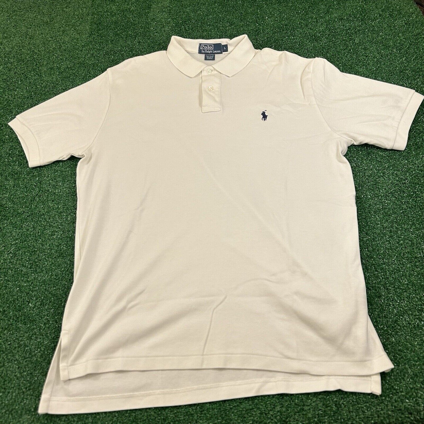 Polo Ralph Lauren Polo Shirt Mens Large White Navy Short Sleeve Golf Work Pony