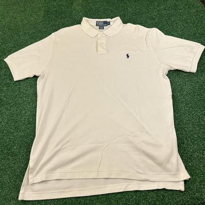 Polo Ralph Lauren Polo Shirt Mens Large White Navy Short Sleeve Golf Work Pony