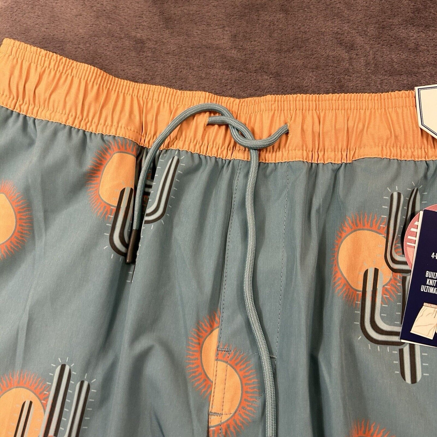 ROWM Swim Shorts Men Large 33" Green Cactus Boardies Quick Dry Drawstring NEW