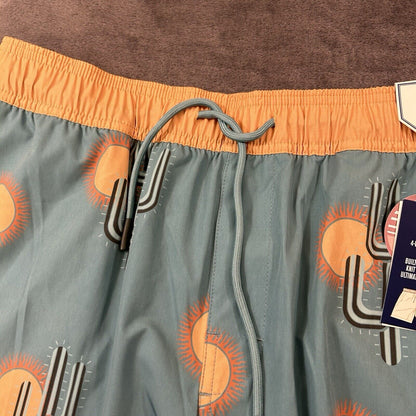 ROWM Swim Shorts Men Large 33" Green Cactus Boardies Quick Dry Drawstring NEW