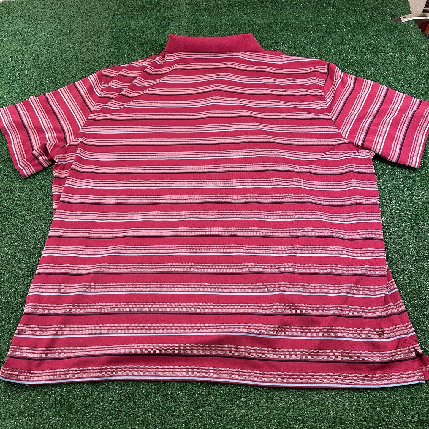 Reebok Polo Shirt Mens 3XL Pink/Red Blue Striped Short Sleeve Golf Athletic