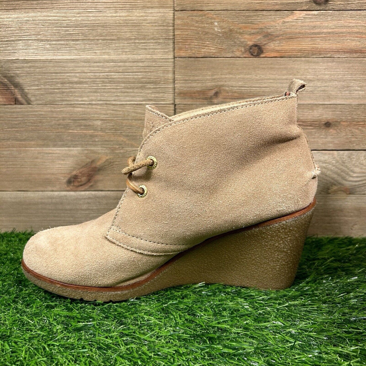 Sperry Harlow Boots Womens 8 M Brown Suede Leather Ankle Booties Casual Wedge