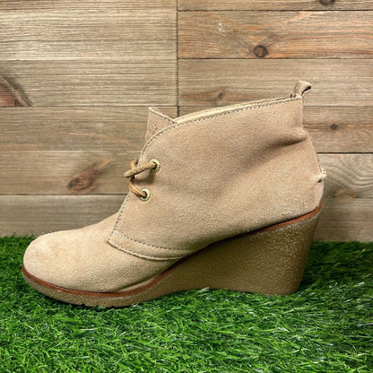 Sperry Harlow Boots Womens 8 M Brown Suede Leather Ankle Booties Casual Wedge