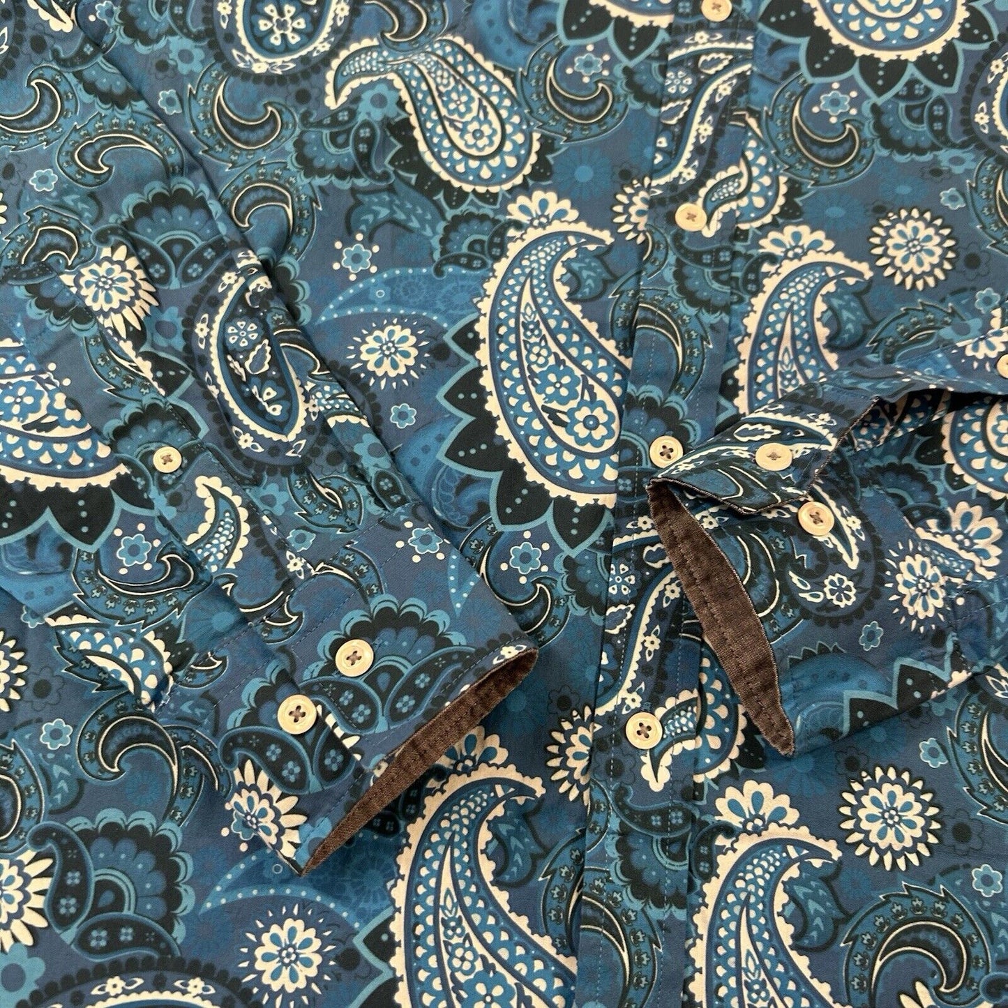 Cremieux Shirt Mens Medium Blue Paisley Button Up Long Sleeve Stretch NEW $59