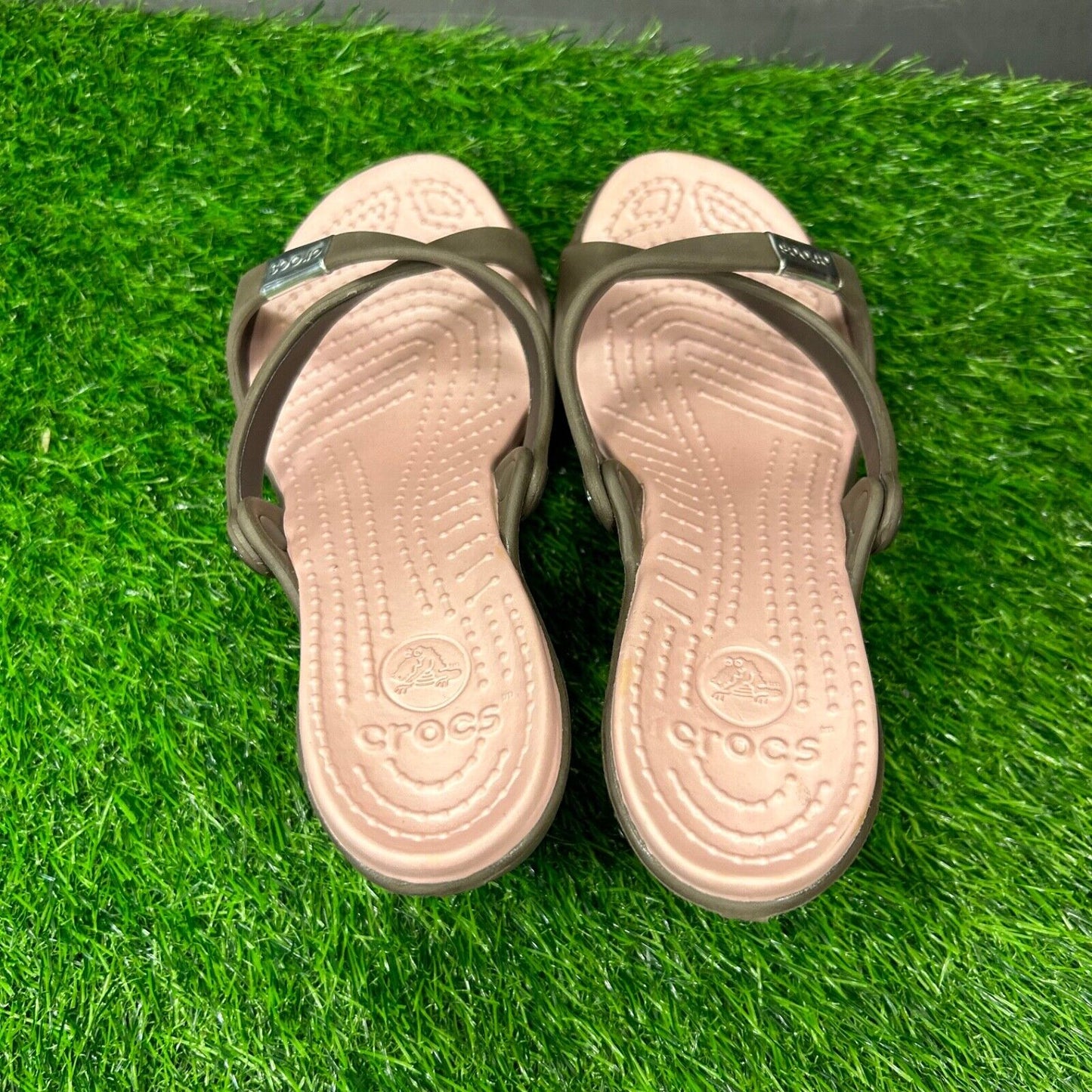 Crocs Cyprus Heeled Sandals Womens 9 Brown Pumps Strappy Slip On Casual Comfort