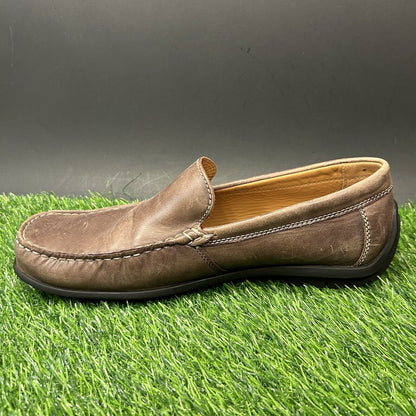 ECCO Loafer Mens 9 Brown Shoes Leather Slip On Casual Driving Comfort Square Toe