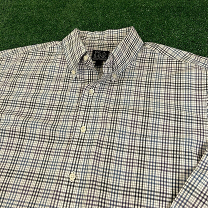 Jos A Bank Shirt Mens Large Blue White Check Button Up Long Sleeve Colorful Work