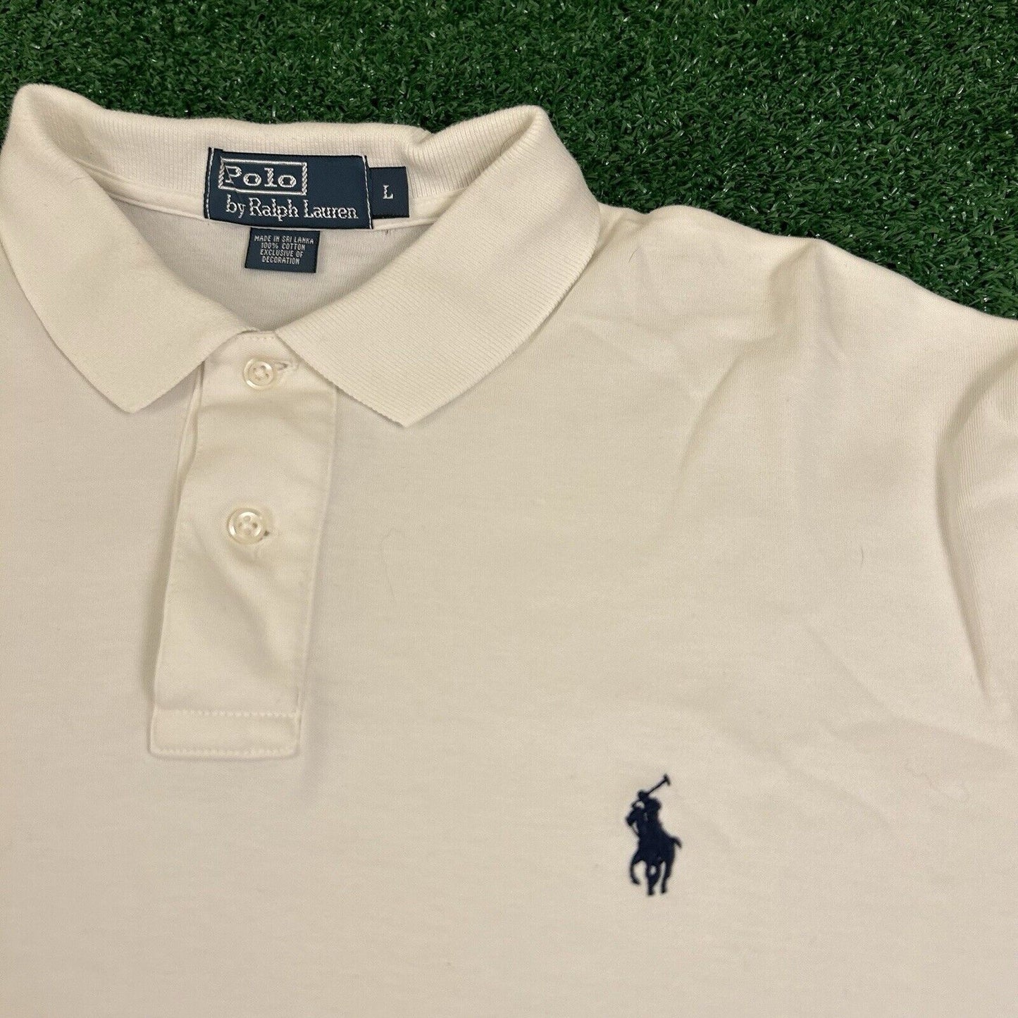 Polo Ralph Lauren Polo Shirt Mens Large White Navy Short Sleeve Golf Work Pony