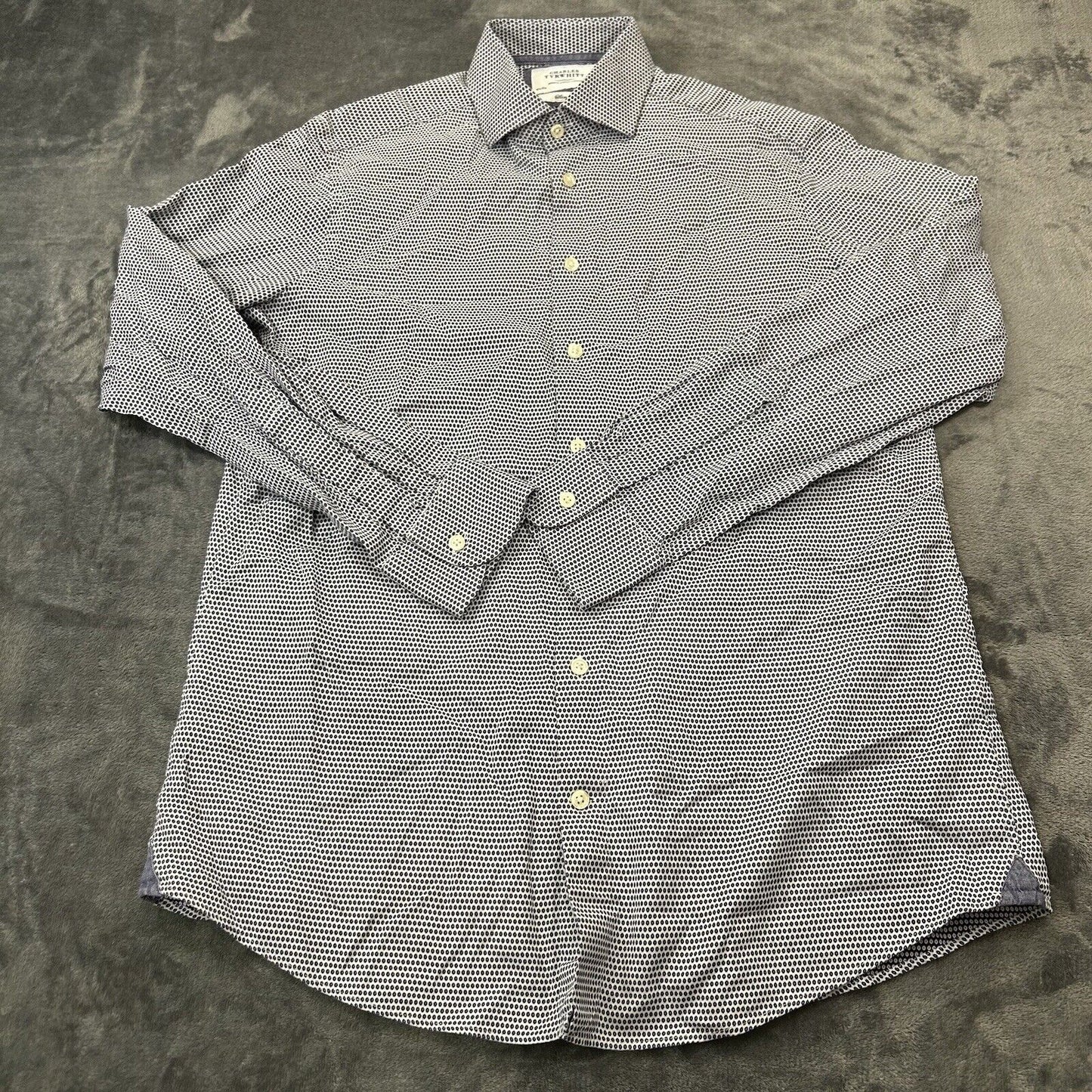 Charles Tyrwhitt Shirt Mens 16.5 35 Blue White Geometric Button Up Long Sleeve