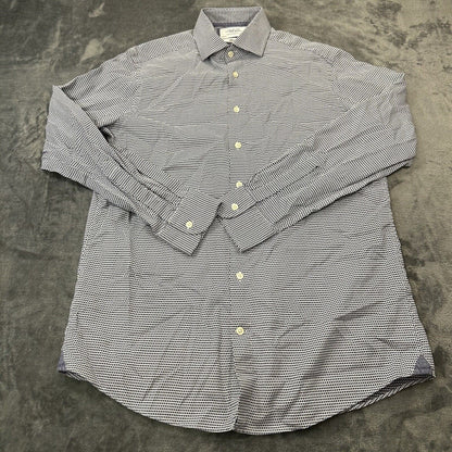 Charles Tyrwhitt Shirt Mens 16.5 35 Blue White Geometric Button Up Long Sleeve