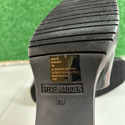 Steve Madden Harlin Platform Sandals Block Heel Slide On Mule Black Womens 7M