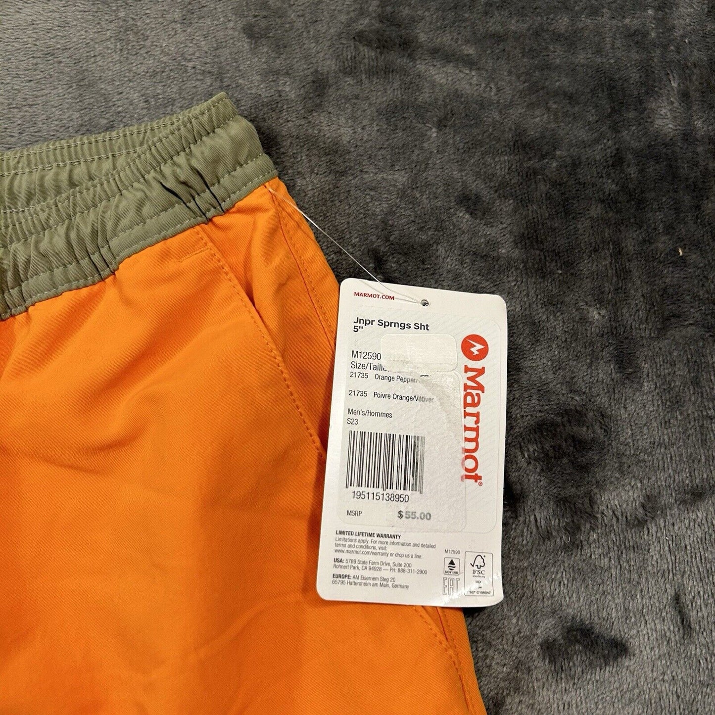 Marmot Juniper Springs Shorts Men Large 34" Orange Drawstring Swim 5" Inseam NEW
