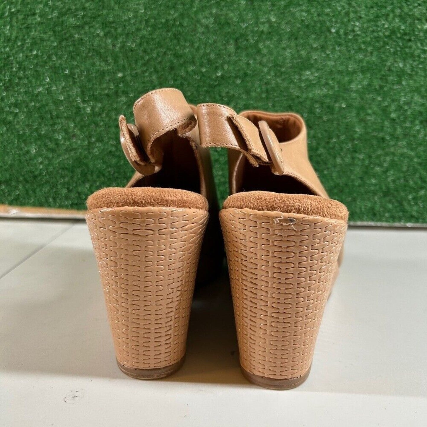 Walking Cradles Wedge Sandals Open Toe Ankle Strap Tan Leather Shoes Womens 12W