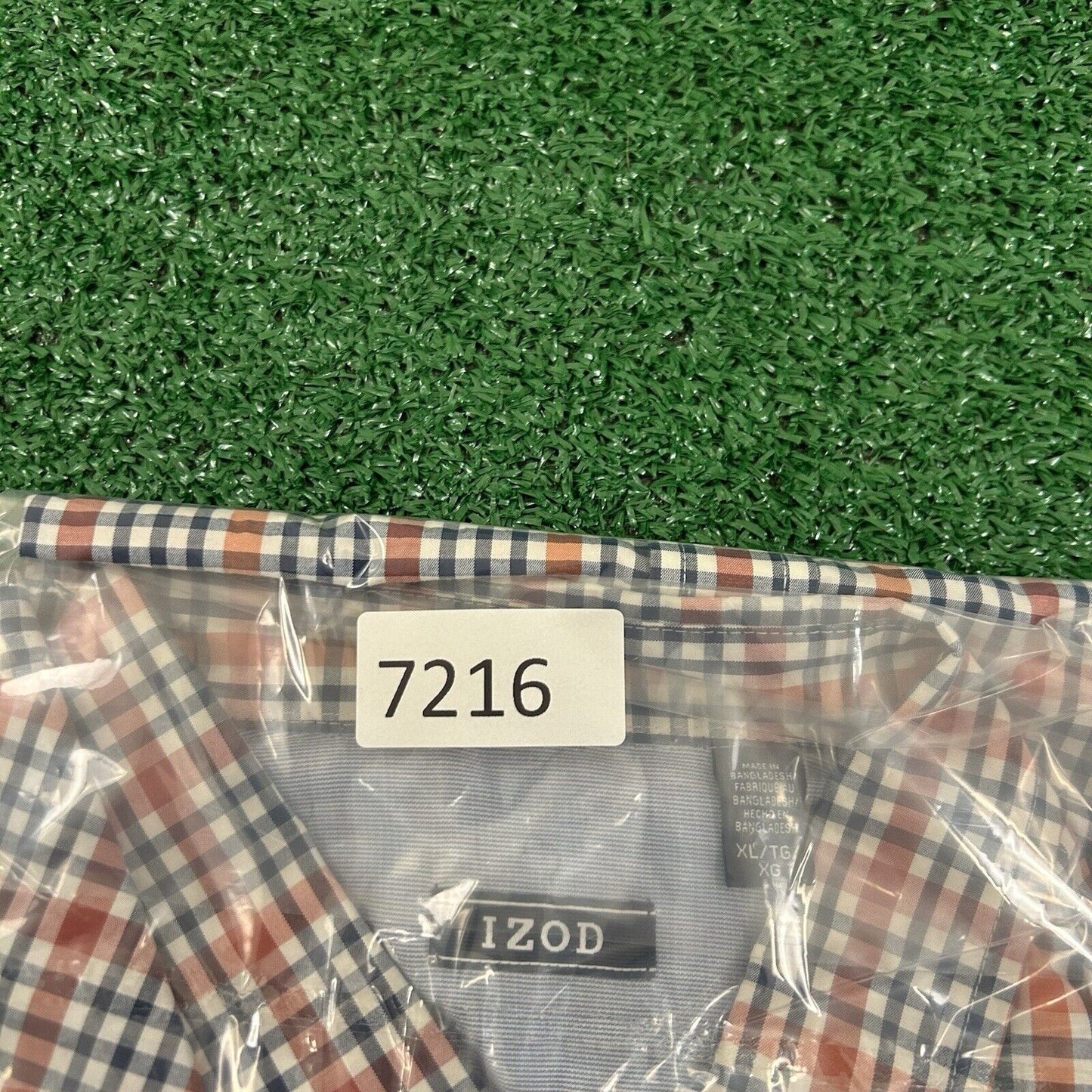 Izod Shirt Mens Extra Large Orange Blue Check Button Up Short Sleeve Colorful