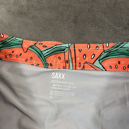 SAXX Betawave 2N1 Board Shorts Men 34" Red Watermelon AOP Drawstring Swim NEW