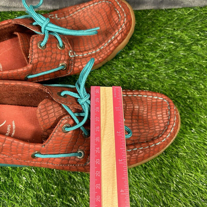 Twisted X Loafers Womens 7.5 M Red Blue Leather Boat Shoes crocodile Print Lace