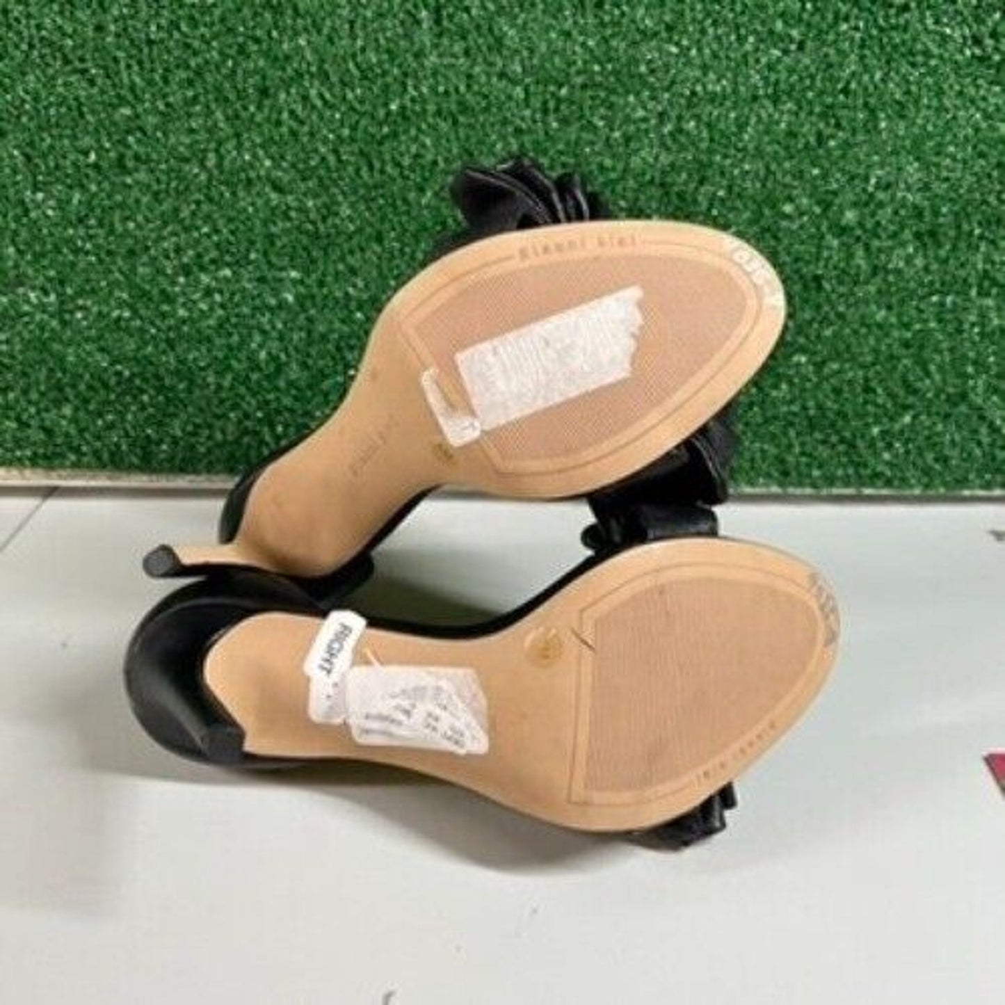 Gianni Bini Black Dress Sandal Ruffle Detail Heels Party Shoes Slip On Womens 8M