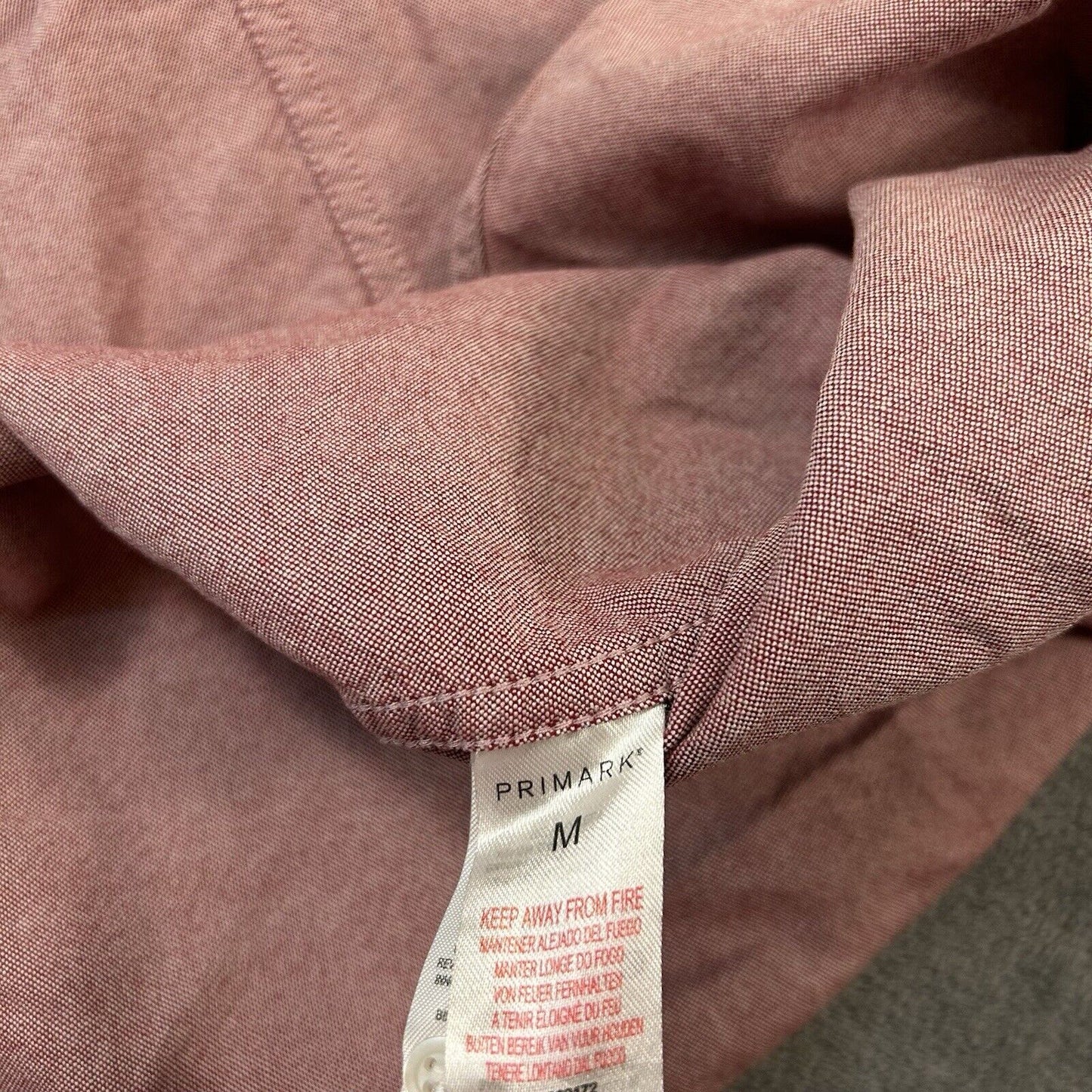 Primark Shirt Mens Medium Red Button Up Long Sleeve Slim Fit 15.5 Work Casual