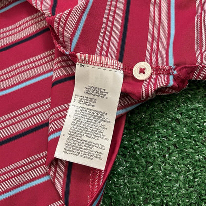 Reebok Polo Shirt Mens 3XL Pink/Red Blue Striped Short Sleeve Golf Athletic
