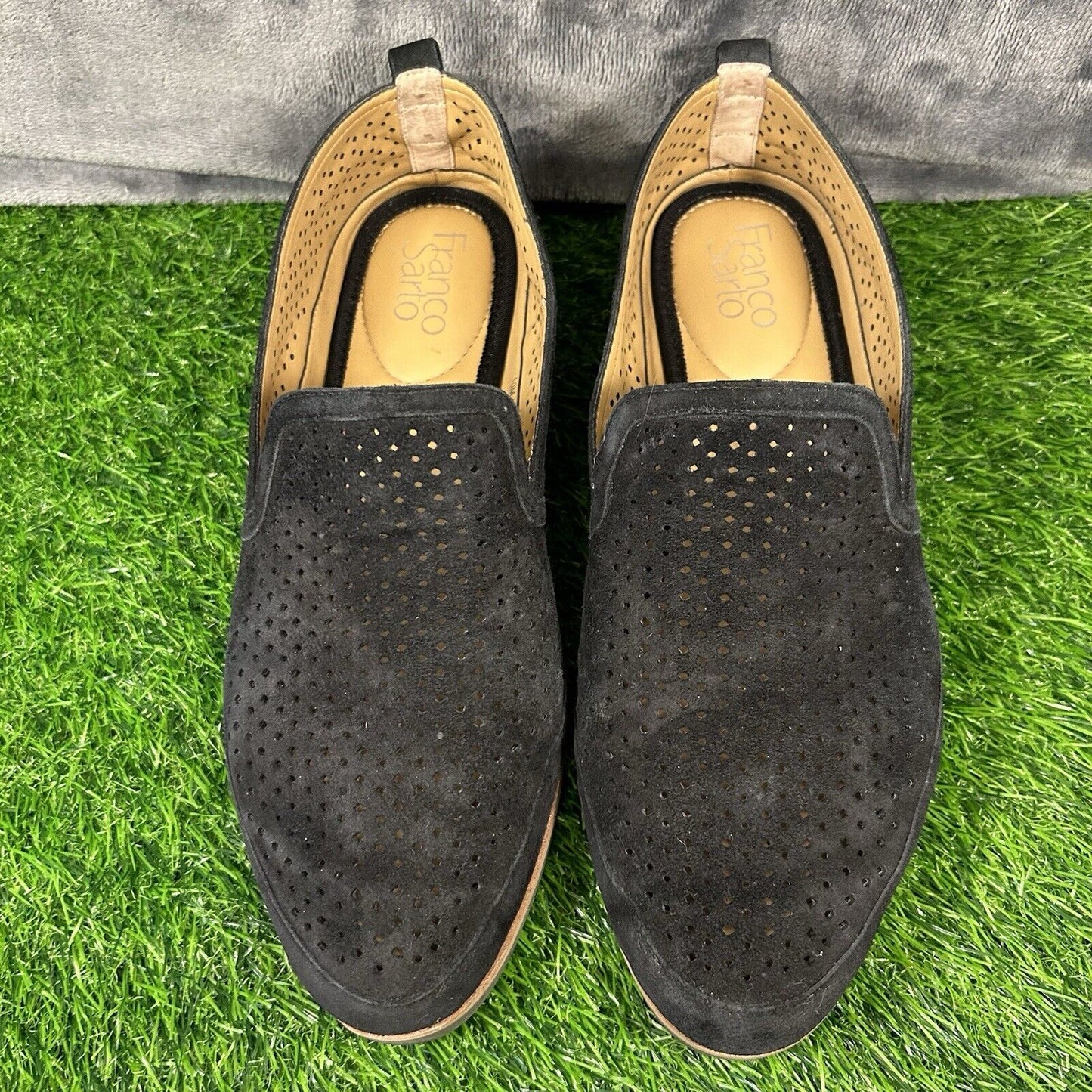 Franco Sarto Haiku Loafers Womens 10 M Black Suede Shoes Slip On Comfort Casual