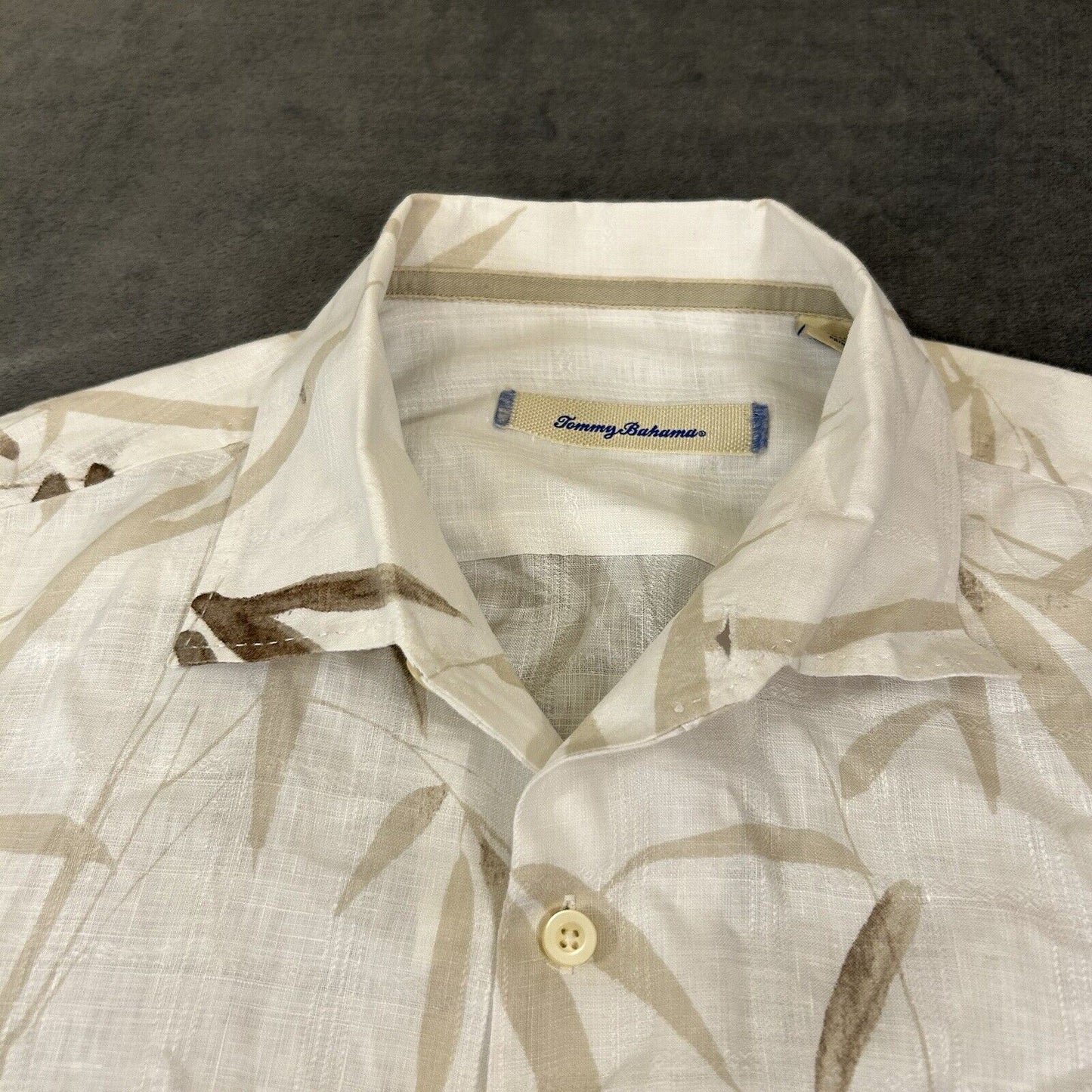 Tommy Bahama Shirt Mens Extra Large White Brown Floral Button Up Linen Hawaiian