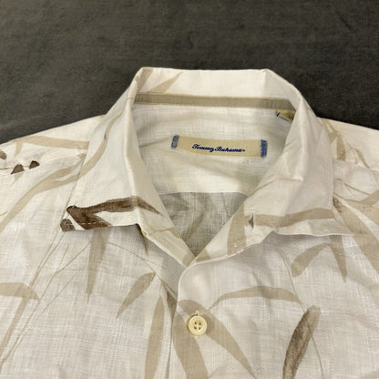 Tommy Bahama Shirt Mens Extra Large White Brown Floral Button Up Linen Hawaiian