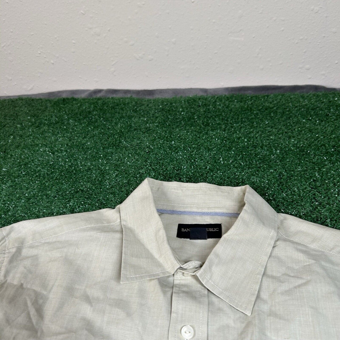 Banana Republic Shirt Mens Large Light Brown/White Button Up Long Sleeve Casual