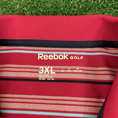 Reebok Polo Shirt Mens 3XL Pink/Red Blue Striped Short Sleeve Golf Athletic