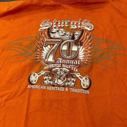 Sturgis Shirt Mens Extra Large Orange Short Sleeve 70th Annual Hanes Heavyweight